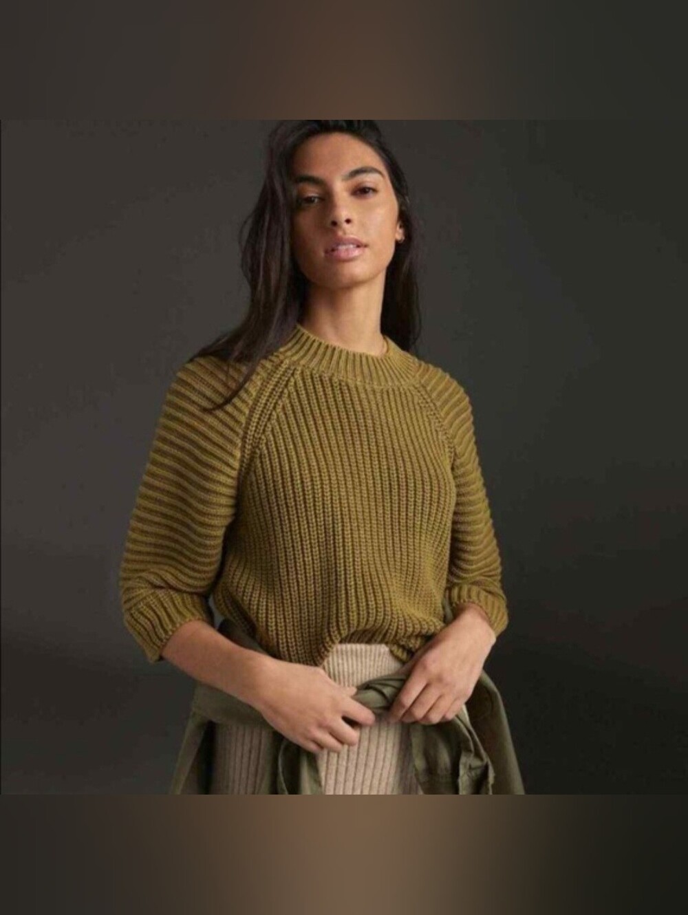Anthropologie Maeve Women's Small Mackenzie Sweater Moss Green 3/4 Sleeve XS